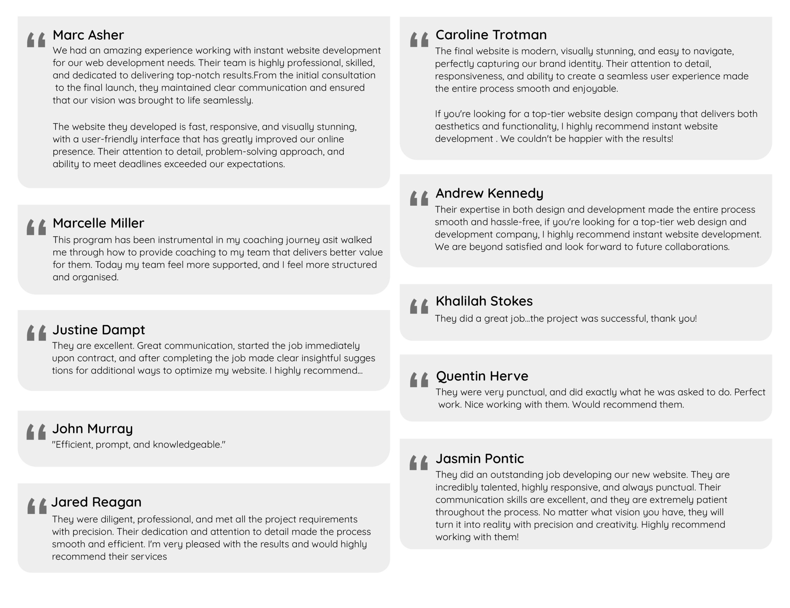 instant website development client feedback